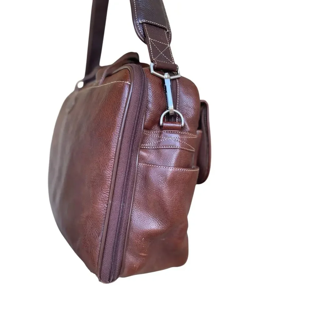 Torino Leather Portfolio Briefcase Brown Tumbled Leather Laptop Messenger Bag
